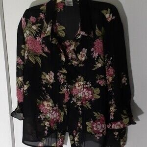 premier international blouse women's 3x feminine Black floral top xxxl shirt